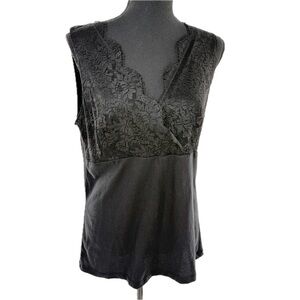 Ann Taylor Lace Bodice V-Neck Sleeveless Top, Camisole Black Size Large